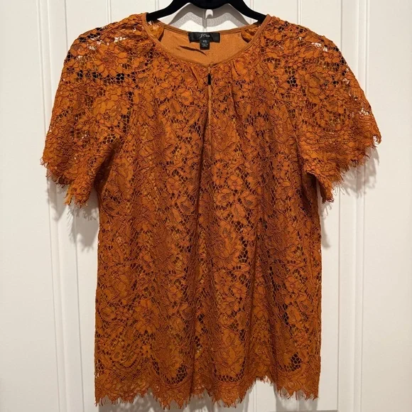 J Crew Copper Brown Lace Blouse - Picture 8 of 10